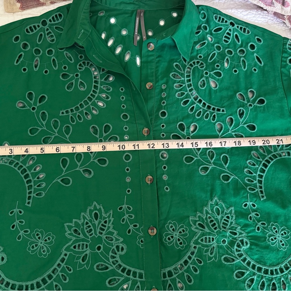 EUC By Anthropologie Green Eyelet Button Down Shirt Mini Dress - Picture 17 of 17